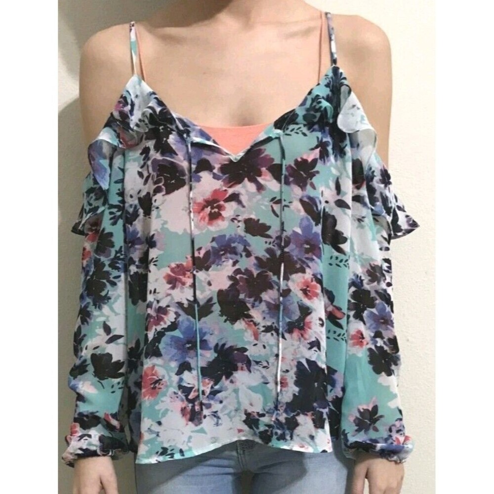 Arizona Floral Off The Shoulder Blouse  Top Size 2X Jr Semi Sheer Ruffled